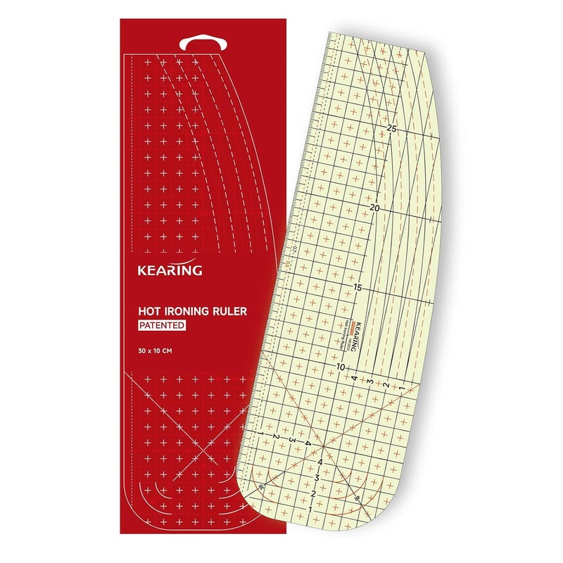 KEARING Metric Hot Hem Ruler for Sewing, Patented Heat Resistant Non-Slip Hot Ironing Ruler for Measure, Mark, Fold, Press with Dry or Steam Iron, 30 x 10CM - Image 1